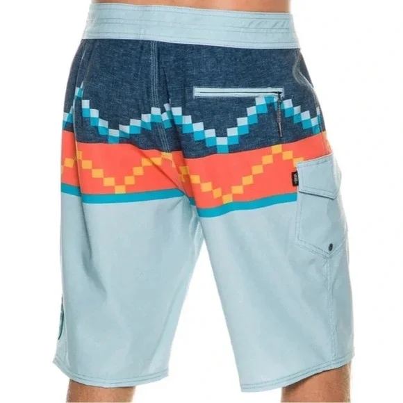 VANS Nathan Fletcher Rising Swell Blue Surf Boardshorts Geometric Size 34 - Picture 3 of 10